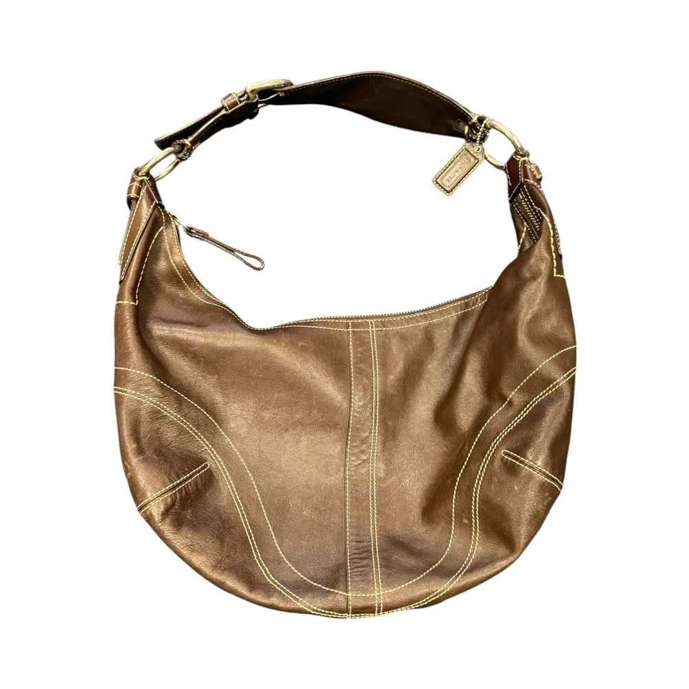 Coach Ergo Hobo Bag Womens Large Brown Fair Leather Contrast Stitch 10332